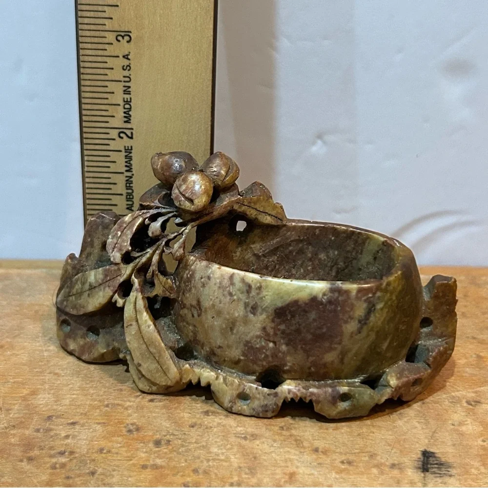 Vintage Carved Soapstone Trinket Holder 4”